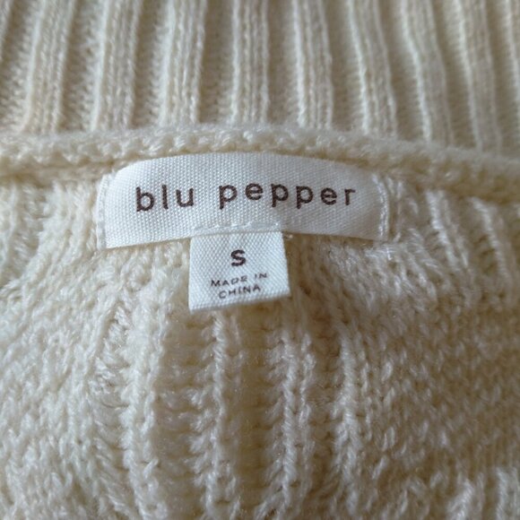 BLU PEPPER Women's Small Open Front Cardigan Sweater Neutral Chunky Grannycore - Picture 6 of 7